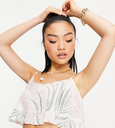 Пляжный кроп-топ с принтом пальм и оборками от комплекта ASOS DESIGN Petite-Многоцветный