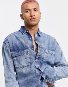 Выбеленная джинсовая oversized-рубашка с эффектом кислотной стирки в стиле 90-х ASOS DESIGN-Голубой
