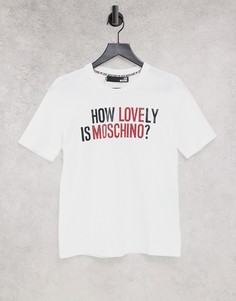 Белая футболка с логотипом и принтом "How Lovely" Love Moschino-Белый