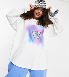 Белая футболка с длинными рукавами и принтом ASOS DESIGN Curve-Многоцветный
