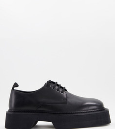 Черные кожаные туфли для широкой стопы на шнуровке с квадратным носком и толстой подошвой ASOS DESIGN-Черный цвет