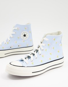 Высокие голубые кроссовки с цветочной вышивкой Converse Chuck 70-Голубой