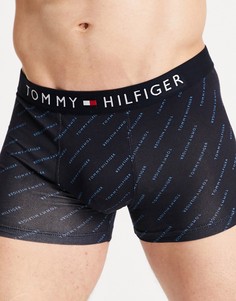 Темно-синие боксеры-брифы со сплошным принтом логотипа и логотипом-флагом на поясе Tommy Hilfiger-Темно-синий