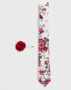 Набор из галстука и булавки на лацкан пиджака с цветком Ben Sherman-Белый
