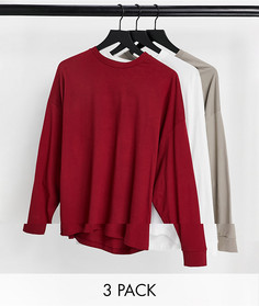 Лонгслив в стиле oversized ASOS DESIGN - Комплект из 3 шт.-Многоцветный