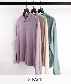 3 поло из органического хлопка с длинными рукавами ASOS DESIGN-Многоцветный