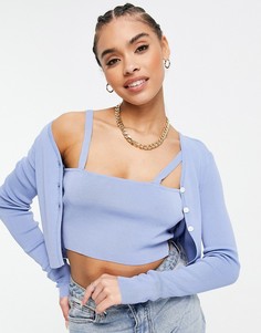 Голубой комплект из 2 предметов (кардиган и майка) Missguided