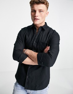 Черная льняная рубашка с длинными рукавами River Island-Черный цвет