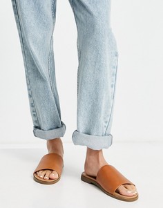 Кожаные сандалии-шлепанцы коньячного цвета Steve Madden Karolyn-Коричневый цвет
