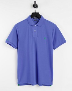 Поло насыщенно синего цвета из переработанного пике с логотипом игрока Polo Ralph Lauren-Голубой
