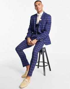 Синие зауженные брюки в серую клетку ASOS DESIGN Wedding-Голубой