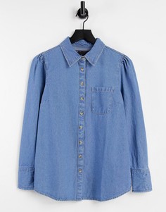Рубашка из мягкого выбеленного денима с объемными рукавами ASOS DESIGN-Голубой