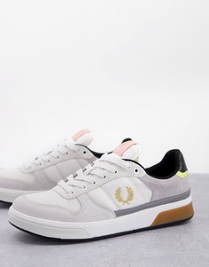 Кожаные серо-золотистые кроссовки Fred Perry B1263-Серый
