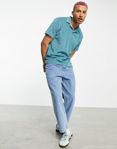 Свободное поло голубого цвета из махровой ткани с отложным воротником ASOS DESIGN-Голубой