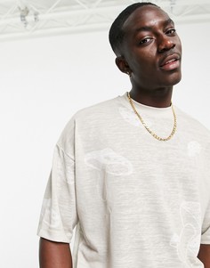 Бежевая футболка в стиле oversized с принтом грибов ASOS DESIGN-Светло-бежевый