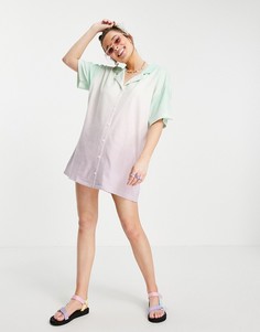 Платье-рубашка мини с эффектом деграде из махровой ткани пастельного зеленого и розового цвета ASOS DESIGN-Многоцветный