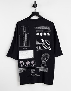 Черная oversized-футболка с принтом спереди и сзади ASOS DESIGN-Черный цвет