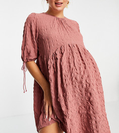 Розовое фактурное платье мини с присборенной юбкой и завязками ASOS DESIGN Maternity-Розовый цвет