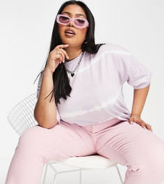 Сиреневая oversized-футболка в полоску с принтом тай-дай ASOS DESIGN Curve-Фиолетовый цвет