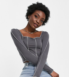 Темно-серый топ с отделкой швами и квадратным вырезом ASOS DESIGN Tall