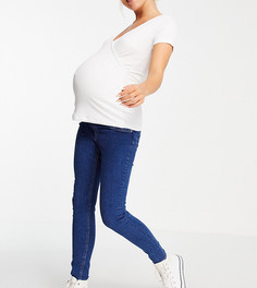 Выбеленные джинсы скинни с завышенной талией и посадкой под животом ASOS DESIGN Maternity-Голубой