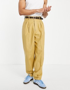 Узкие строгие брюки горчичного цвета из льна с завышенной талией ASOS DESIGN-Желтый