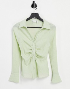 Зеленая фактурная рубашка со сборками спереди ASOS DESIGN-Зеленый цвет