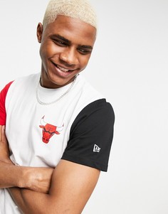 Белая футболка с эмблемой «Chicago Bulls», логотипом и рукавами в стиле колор-блок New Era NBA-Черный цвет