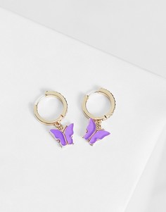 Золотистые серьги-кольца с бабочками Monki Cora-Золотистый