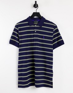 Темно-синее поло из ткани пике из окрашенной пряжи с желтыми полосками Polo Ralph Lauren Golf-Темно-синий