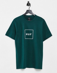 Зеленая футболка с прямоугольным логотипом HUF essentials-Зеленый цвет