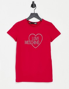 Красная футболка с логотипом и стразами Love Moschino-Розовый цвет