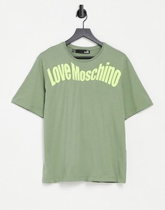Зеленая футболка с изогнутым логотипом Love Moschino-Зеленый цвет