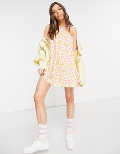 Свободный сарафан мини с цветочным принтом в стиле 70-х и завязкой на шее ASOS DESIGN-Многоцветный