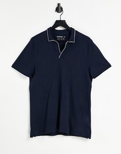 Темно-синее поло для отдыха с белой окантовкой по воротнику без застежек Abercrombie & Fitch-Темно-синий
