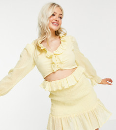 Мягкое платье мини желтого цвета с вырезом и ярусной юбкой из ткани добби ASOS DESIGN Petite-Желтый
