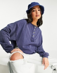 Трикотажная футболка хенли синего цвета Free People Melodi-Голубой