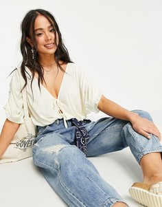 Кремовое боди с драпировкой на рукавах Free People Cleo-Белый