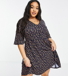 Темно-синее свободное платье мини с цветочным принтом ASOS DESIGN Curve-Темно-синий