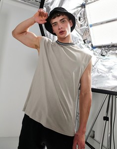 Бежевая oversized-майка с окантовкой на вороте ASOS DESIGN-Светло-бежевый