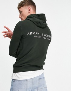 Черный худи без застежки с логотипом-надписью и принтом на спине Armani Exchange-Черный цвет