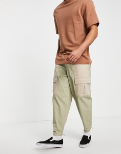 Суженные книзу брюки в стиле oversized с контрастными вставками ASOS DESIGN-Светло-бежевый