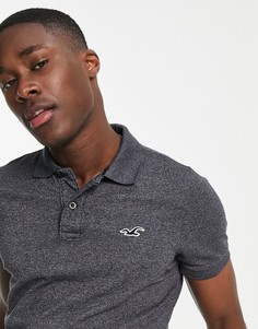 Темно-серое поло из пике облегающего кроя с логотипом Hollister-Серый