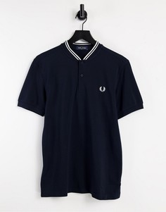 Темно-синее поло из пике с воротом в бейсбольном стиле Fred Perry-Темно-синий