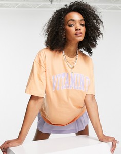 Выбеленная коралловая oversized-футболка с принтом "Vit-D" ASOS DESIGN-Оранжевый цвет