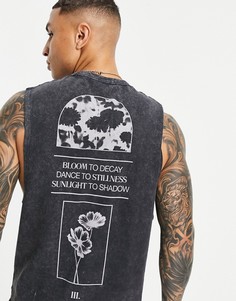 Черная выбеленная свободная майка с текстовым принтом на спине ASOS DESIGN-Черный цвет