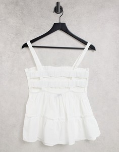 Присборенный топ цвета слоновой кости на бретелях и с ремешками на спине ASOS DESIGN-Белый