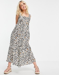 Сарафан миди из фактурного материала со звериным принтом и широкими бретелями ASOS DESIGN-Многоцветный