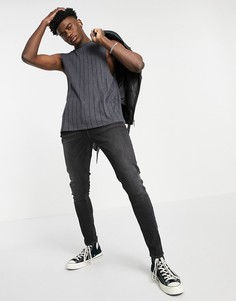 Выгоревшая майка в рубчик ASOS DESIGN-Черный цвет