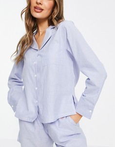 Сине-белая хлопковая пижамная рубашка в полоску ASOS DESIGN – «Выбирай и комбинируй»-Голубой
